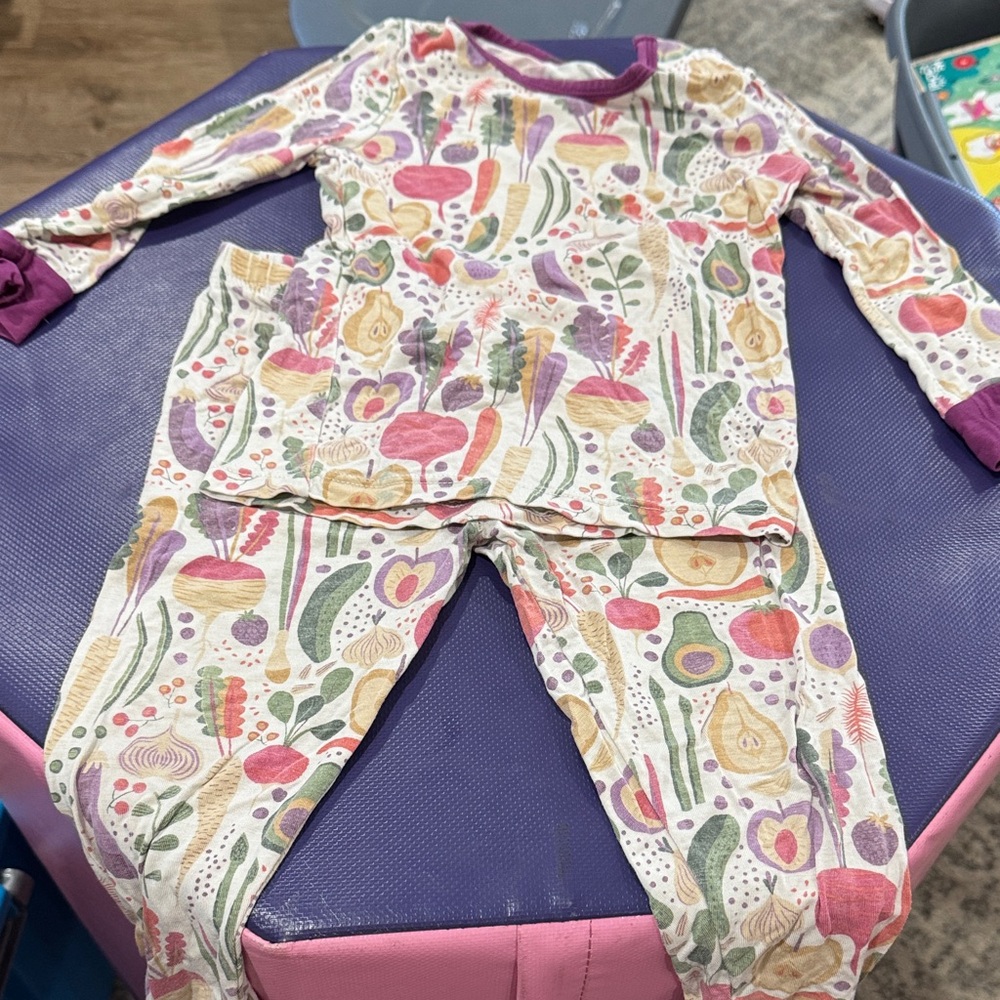 Magnetic Me Cream veggie Pajama Set with tan & Purple Accents
